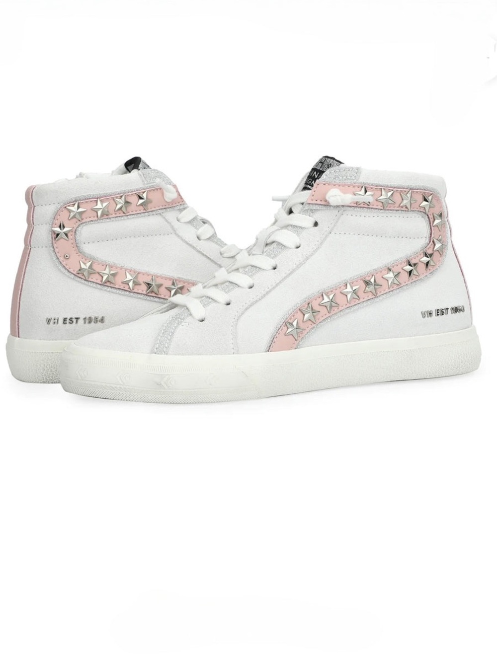 Vintage Havana White and Light Pink Star-Trim High Top Sneaker